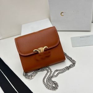 Moda tasarımcı lüks deri cüzdanlar kısa triomphe cuir kredi kartı tutucu çanta çantaları zarfın kadınları postacı çanta ile zincir madeni para cüzdanları kutu tozu çanta ile