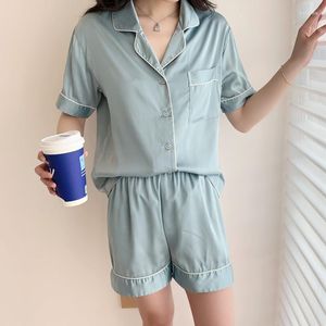 Women's Sleepwear Summer Female Pajamas Set Pijamas Suit Short Sleeve Shorts Silk Satin Loose Casual Pyjama Pour Femme Home Clothes