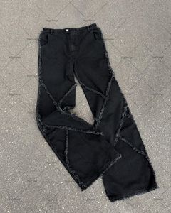 Maschile jeans street nera a strisce grezzo bordo alto in vita in alto levate pantaloni a gamba larga dritta uomini y2k rock retrò jeans oversize jeans uomini 230818