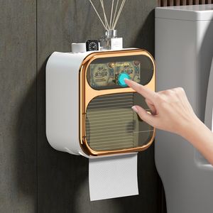 Toilet Paper Holders Light Luxury Bathroom Tissue Box Wall Mounted Waterproof Toilet Paper Box Non-punched Toilet Paper Roll Paper Shelf 230820