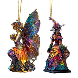 Andra evenemangsfestleveranser Halloween Witch Pendant för bildekor Hangable Acrylic Decorative Charm Rearview Mirror Door Window 230818