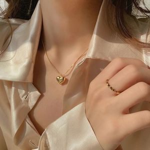 Pendant Necklaces Simple Three-dimensional Small Love Necklace Double-sided Peach Heart Mirror Shaped Collarbone Chain