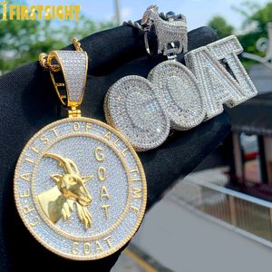 Pendant Necklaces Iced Out Bling CZ Letter Goat Pendant Necklace Cubic Zirconia Animals Lucky Badge Charm Men Women Hip Hop Jewelry 230821