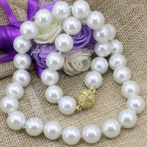 Chains Simulated-pearl Shell 12mm White Round Beads Necklace Choker Chain For Women Wholesale Price Fashion Diy Jewelry 18inch B3213