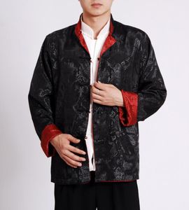 Dubbelsidig kinesisk orientalisk herr Kung Fu Satin Dragon Top Long Shirt Gratis frakt