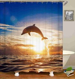 Shower Curtains 3d Beach Scenery Shower Curtains Sea Ocean Mediterranean Bathroom Curtain Waterproof Cloth Decoration 180*240cm Bath Curtain R230821