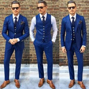 Kostüm Homme Custom Made Royal Blue Männer Anzug Traje de Hombre lässig Slim Men Business Suits Jacke Hose Vest12397