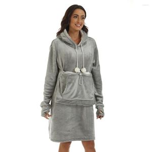 Casual Dresses Winter Flannel Hooded Women Full Sleeve Dress Female Warm Coral Pajamas Nightdress Thick Cute Home Wear Sleeping