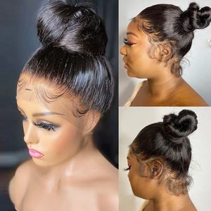 Peruvian Hair 13x4 Transparent Straight Lace Front Wig PrePlucked Bleached Knots Simulation Human Hair HD Lace Frontal Wig for Women