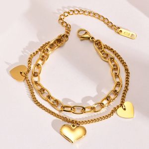 Charm Bracelets Womens Heart Bracelet Stainless Steel Double Chain Link 18k Gold Plated Layered Charms Jewelry 230821