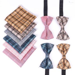 Bow Ties 10Pcs/Lot Plaid For Men Cotton Grey Self Tie Handkerchief Man Red Bowtie Pocket Squares Sets Men's Bowties B128