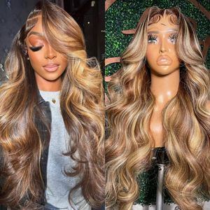 13*4 Highlight Wig Human Hair Body Wave Ombre Human Hair Wig 13*6 360 HD Lace Front Wig Brazilian 4/27 Honey Blonde Colored Wigs