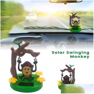 Interiördekorationer 1st Solenergi Dancing Cute Animal Swinging Animated Monkey Toy Car Styling Accessories Decor Kids Toys Gif Dhtnh