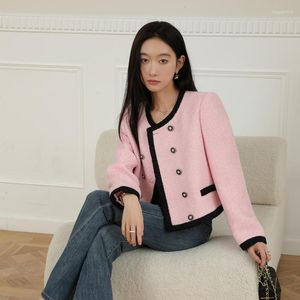 Women's Jackets Xiaoxiangfeng Short Coat For Women Little Man Spring 2023 French Sweet Wool Tweed Top