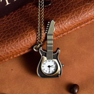 Pocket Watches Vintage Small Dial Quartz Uhr für Männer Frauen Musikgitarre FOB Kette Anhänger Halskette Kollektion Geschenk Geschenk