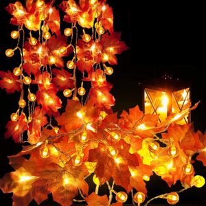 Andra evenemangsfestleveranser Artificial Autumn Maple Leaves Pumpkin Garland LED Fairy Lights For Christmas Decoration Thanksgiving Party Diy Halloween Decor 230821
