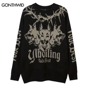 Męskie swetry vintage dzianinowy sweter streetwear Y2K Grunge Hip Hop Graphic Punk Gothic Pullover Owworgusione Skoczki Harajuku Para 230818