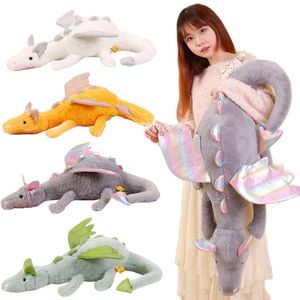 Plush Dolls Fuzzy Peluche Lying Dragon Plush Toy With Big Fly Wings Dragons Grey Green White Dinos Throw Pillow Birthday Gift For Boy Xmas 230818