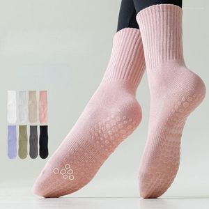 Athletic Socks Solid Color Mid-Calf Cotton Yoga Pilates Non-Slip Professional Sports Dance Fitness Training Floor