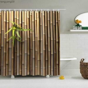 Cortinas de chuveiro zen verde bamboo buda chuveiro cortina paisagem água vela pedra lotu planta cenário de jardim de jardim de banheiro à prova d'água R230821