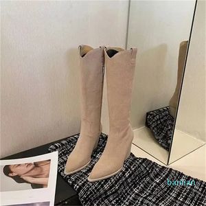 2023 Design Kvinnor Fashion Double Leather Sole West Long Combat Boots For Women Boots Storlek 35-41