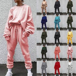 Women's Two Piece Pants Ladies' Solid Color Sweater Casual Suit Sportswear Long Sleeved Bride Jumpsuit Women Suits Work Out Outfit Set