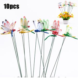 Dekoracje ogrodowe 10pcs Dragonfly Stakes Outdoor 3D Symulacja Plant Plant Lawn Decor Stick Flower Pot Decoration Art 230818