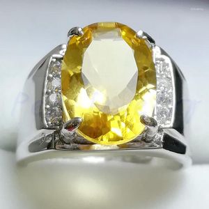 Cluster Rings Per Jewelry Men Ring Natural Real Citrine Finger 6.5CT Gemstone 925 Sterling Silver Fine Yellow Crystal S808021