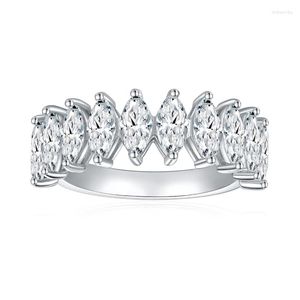 Pierścienie klastra luksusowe centrum 2,5 CTW markizowy zespół zaręczynowy dla mężczyzn solidne białe złoto lub srebrny pierścień S925