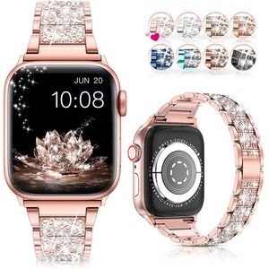 Per Apple Watch Band 38mm 40mm 41mm Series 8 7 6 5 4 3 2 1 SE Ultra per Women Bling Sostituzione IWATCH Bracciale Sparkle Diamond Diamond in acciaio inossidabile cinturino