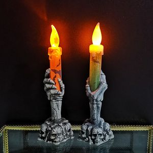 Other Event Party Supplies Halloween LED Lights Skull Ghost Holding Candle Lamp Holloween Party Table Top Decorations for Home Haunted House Ornaments 230821