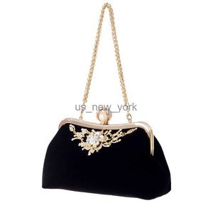 Evening Bags Female Diamond Pearl Handbag Vintage Crystal Flower Evening Bag Wedding Party Bride Clutch Bag Purse(Black) HKD230821