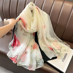 Scarves Female Large Summer Silk Thin Hijab Wraps Women Elegant Floral Scarf Shawl Spring Pashmina Beach Stoles Bufanda Foulard 230821