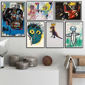 ジャンミシェルグラフィティアブストラクトポスターとプリントストリートアーティストキャンバス絵画リビングルームバーベッドルームの家の装飾のためのモダンウォールアート画像