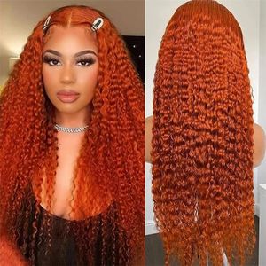 Ginger Orange Deep Wave Remy 13x4 con parrucca frontale in pizzo colorato riccio di pizzo trasparente parrucche per capelli umani per donne brasiliane 180%