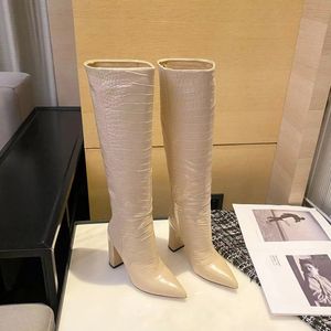 2023 Luxusdesign Frauen Fashion Crocodile Print Chunky Heel Stiefel für Frauen