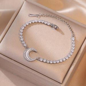 Charm Bracelets Luxury Moon For Women Silver Gold Color Round White Zircon Stone Bracelet Bridal Wedding Hand Chains Jewelry CZ