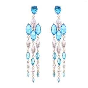 Dangle Earrings Korean Fashion Bilincolor Cubic Zricon Tong Tassel Drop for Waterdrop Bridal Wedding Statement Jewelry