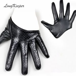 Fünf Finger Handschuhe Longkeeper Design sexy Lederhandschuhe für Frauen Halbpalme PU Lederhandschuhe Party Show Black Gold Silber SXJ106 230821