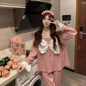 Women's Sleepwear Pajamas Sets Kawaii Pink For Sleeping Spring Autumn Clothes Cotton Matching Of Plus Size Female Clothing