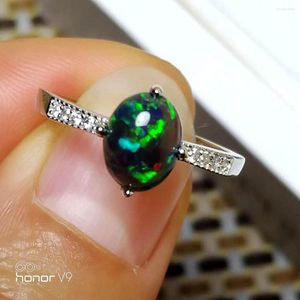 Cluster Rings Natural Real Black OPal Ring European Fashion Woman Man Party Wedding Gift 925 Sterling Silver