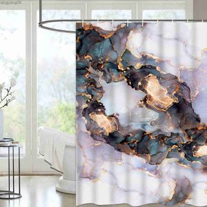 Shower Curtains Grey Gold Marble Ink Texture Shower Curtain Set Abstract Modern Shower Curtain for Bathroom Decor Waterproof Washable Fabric R230821