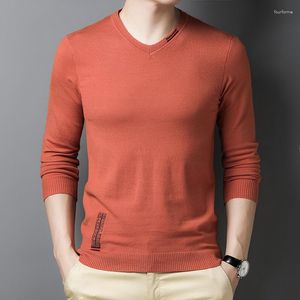 Herrtröjor lyxig högkvalitativ höstvintertröja fast färg män tunn pullover affär casual knitwear designer långärmad toppar
