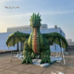 5m Fierce Large Evil Dragon Inflatable Green Fly Fire Dragon com asas espalhadas para o show de eventos de Halloween