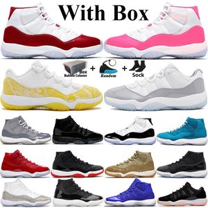With Box Jumpman 11 Basketball Shoes Men Women 11s High Cherry Pink Yellow Snakeskin Cool Grey Bred Blue Olive Low Cement Grey Mens Trainers Sneakers Size 36-47