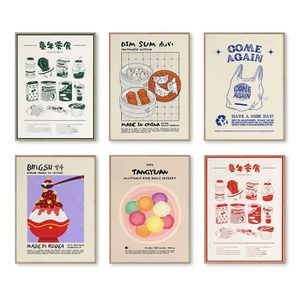 Koreańskie azjatyckie jedzenie na płótnie malowanie przekąsek dziecięcych plakat drukuj japońska retro sztuka nostalgiczna nowoczesna kuchnia jadalnia bar bez ramy WO6