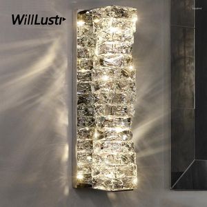 Lampade a muro Crystal Lample Light Light Luce Luxuria in acciaio inossidabile Sconce El Lobby Cafe Cafe Bar Villa Modern Chrome Lighting