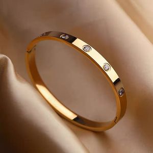 Bangle Gold Plating Lover Bracelets Bangles for Women Charming Zirconia Couple Bracelet Trendy Luxury Jewellery Gifts 230821