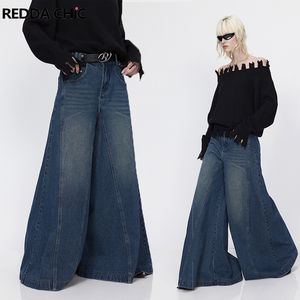 Kadın Kot Reddachic Koreli Şık Kadınlar Baggy Fled Bacak Gevşek Vintage Fil Çanı Dipler Bootcut Mavi Pantolon Yüksek Bel Pantolon 230821