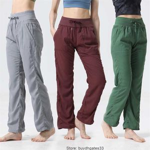 Dance Studio Lu Women's Mid Rise Pants Casual Slim Fitness Sport Yoga Horn Wide Leg Pant Designer Streetwear2721